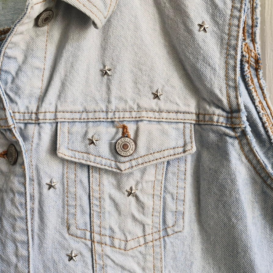 Silver Angel Wing Denim Waistcoat - Size 16