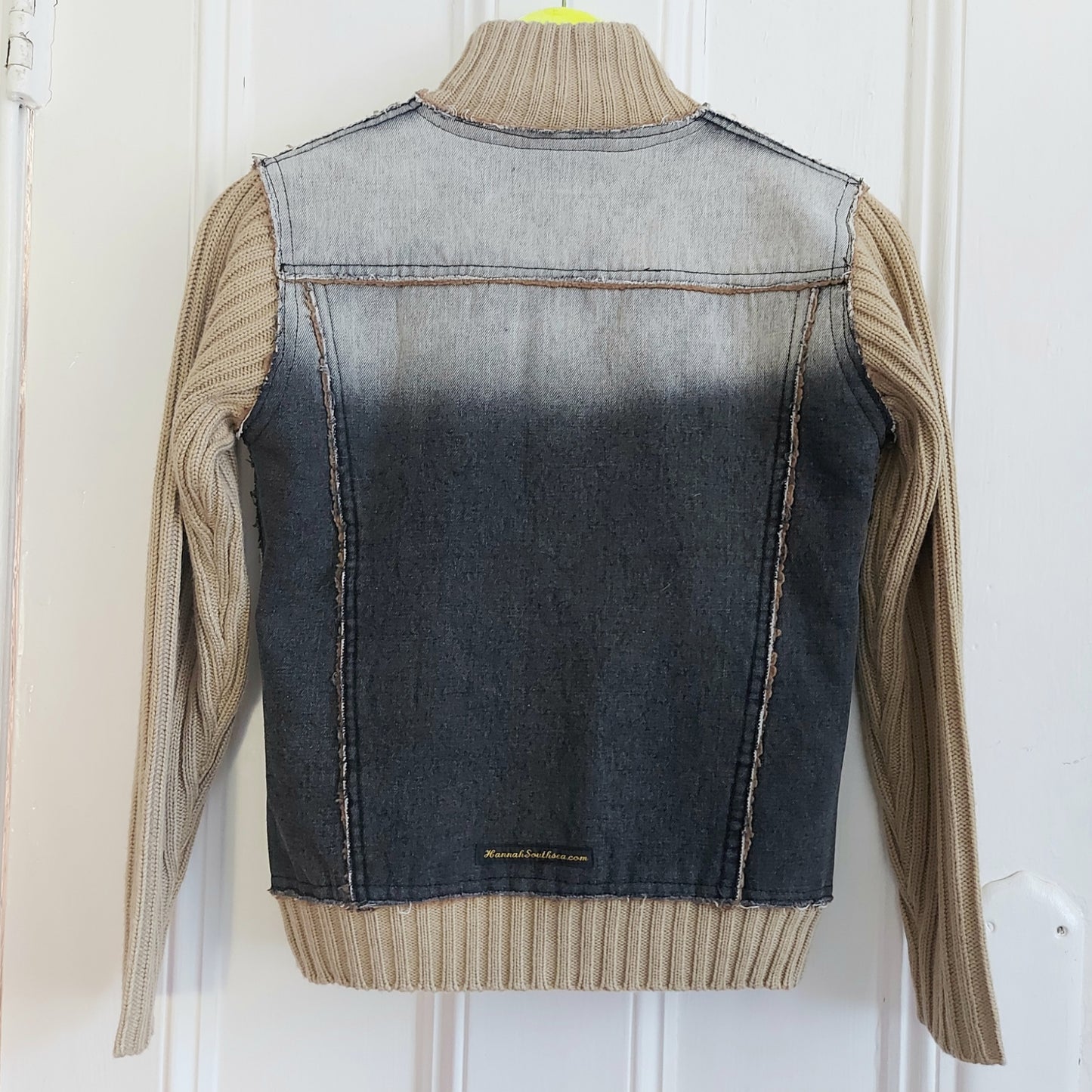 Fur Lined Denim Knitted Sleeve Top - Size Small