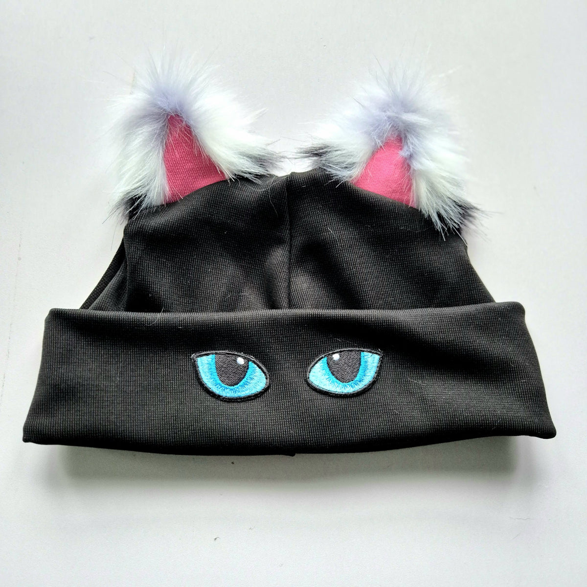 Organic Black / White Furry Ear Kitty Hat