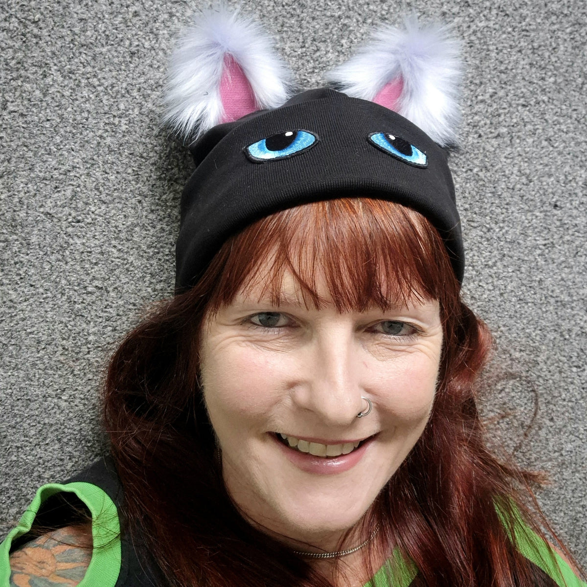 Organic Black / White Furry Ear Kitty Hat