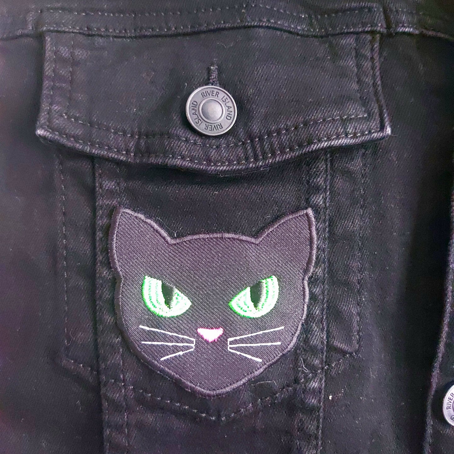Goth Kitty Black Denim Waistcoat - Size M
