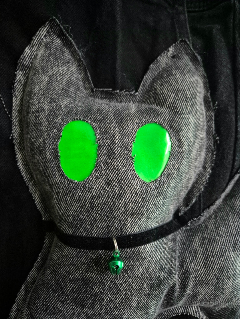 Glow Kitty Denim Tote Bag - Neon Green