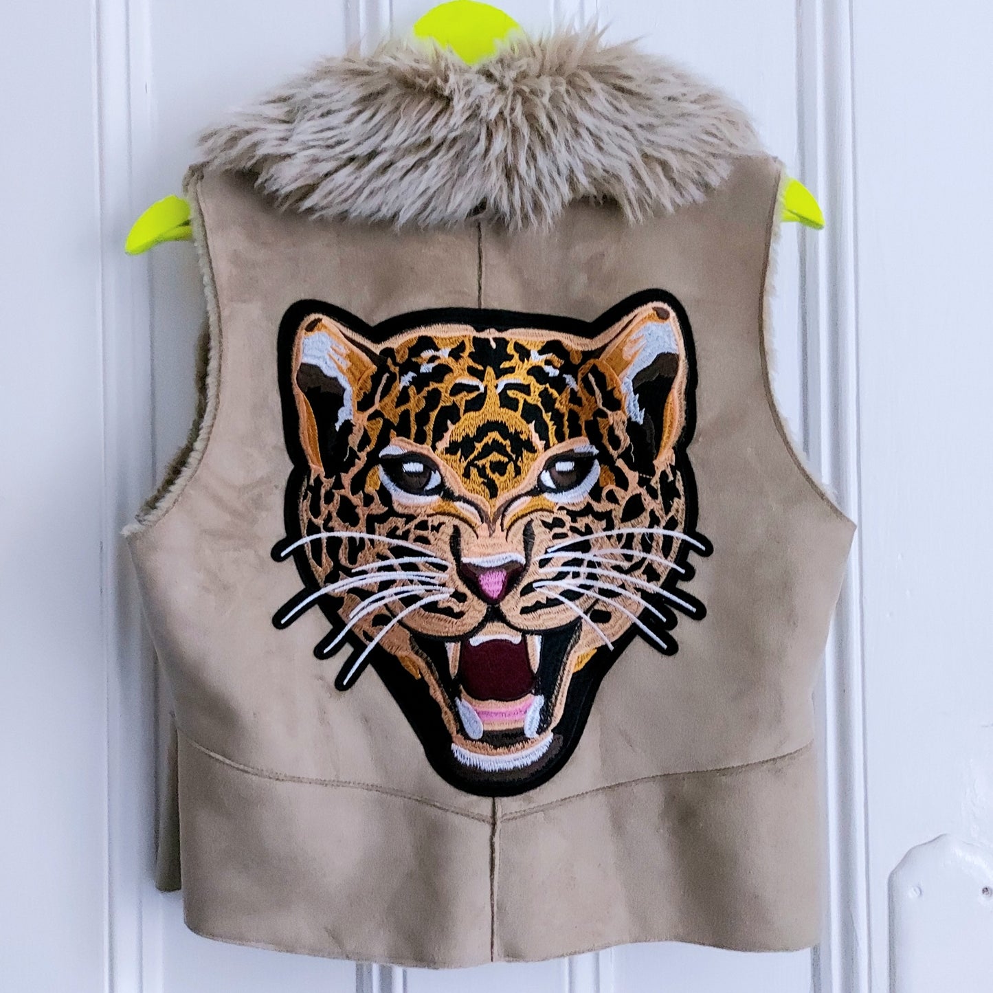 Leopard Patch Faux Furry waistcoat - Size 12