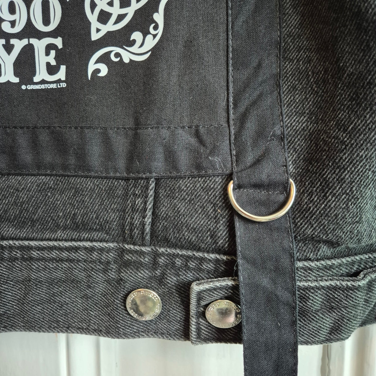 'Oiuja' Black Denim Battle Jacket - Size Men's M