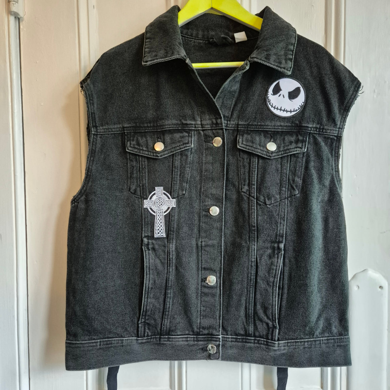 'Oiuja' Black Denim Battle Jacket - Size Men's M