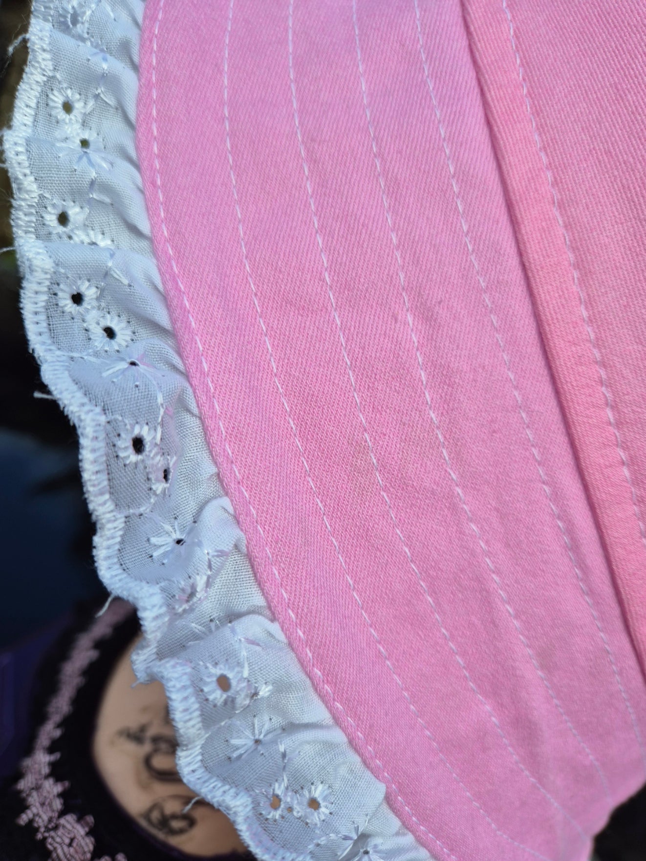 Designer Bucket Hat - Pale Pink White Lace
