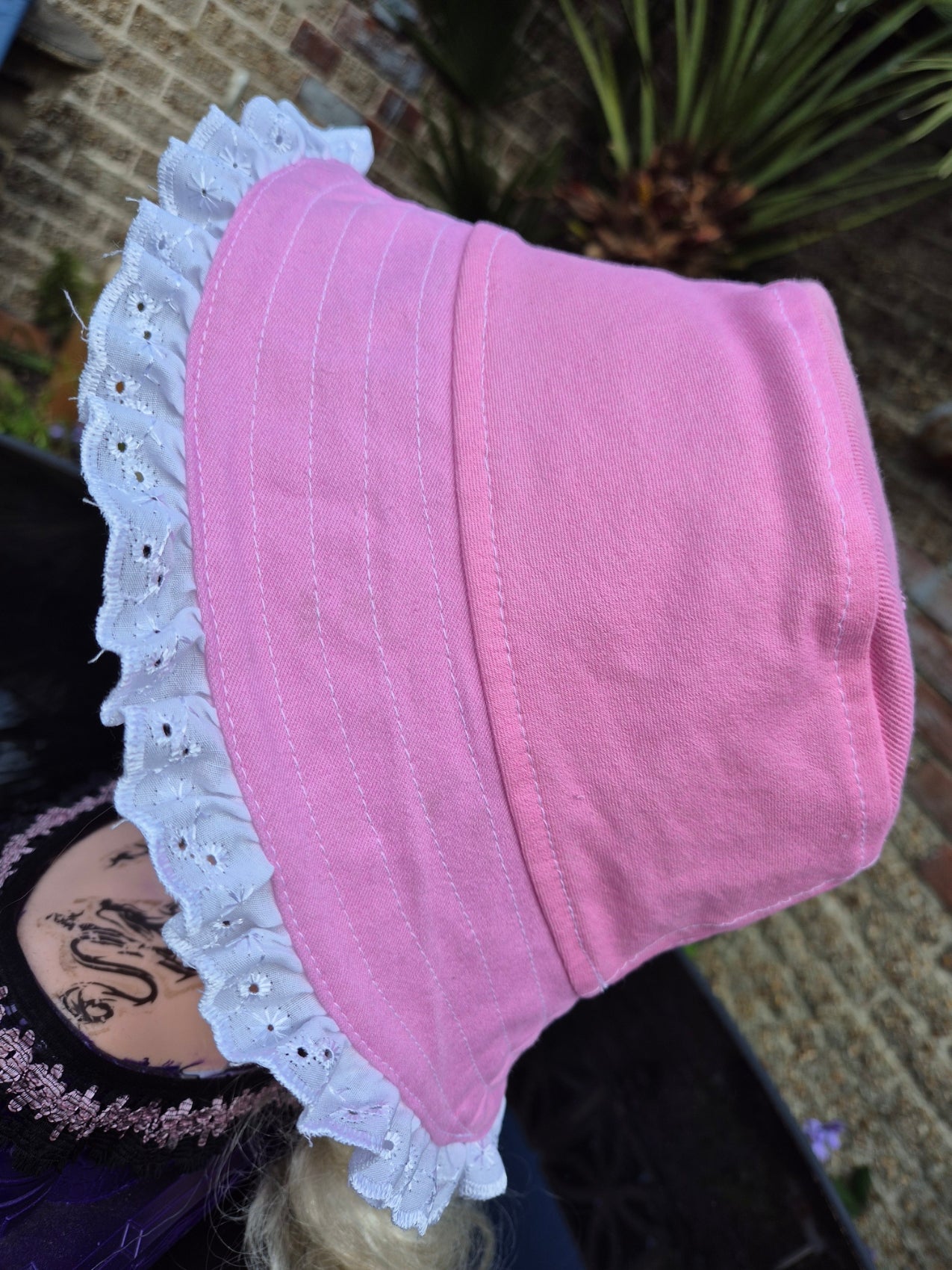 Designer Bucket Hat - Pale Pink White Lace
