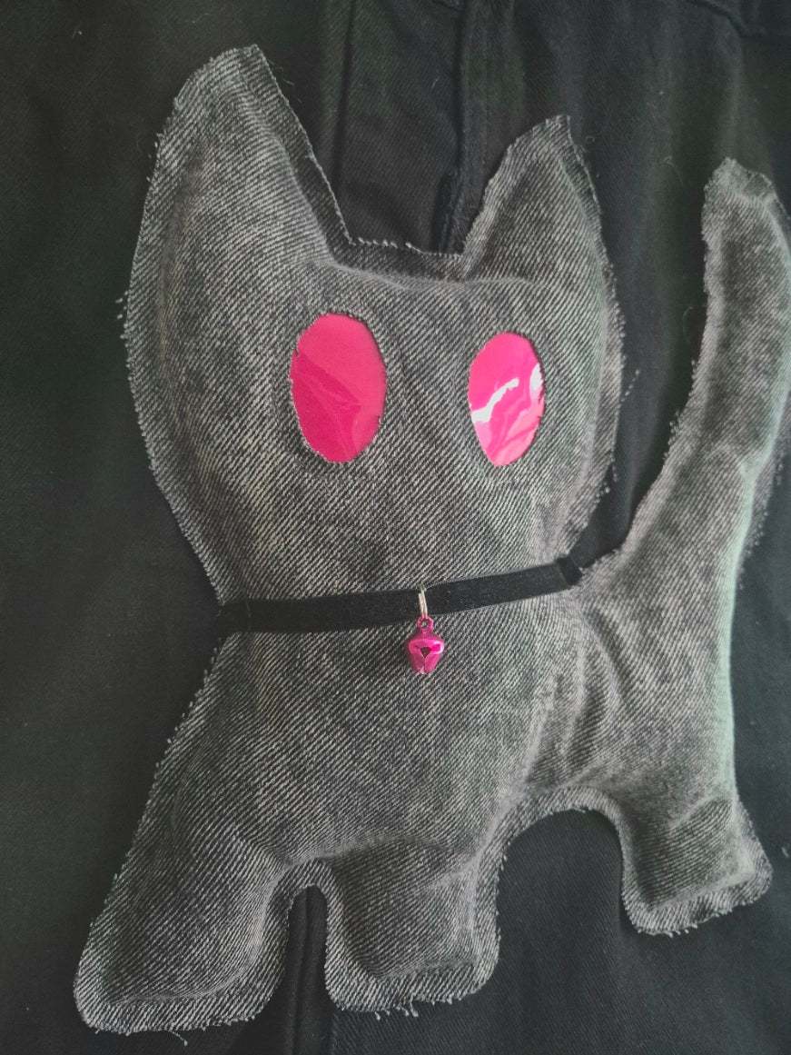 Glow Kitty Denim Tote Bag - Fuchsia Pink