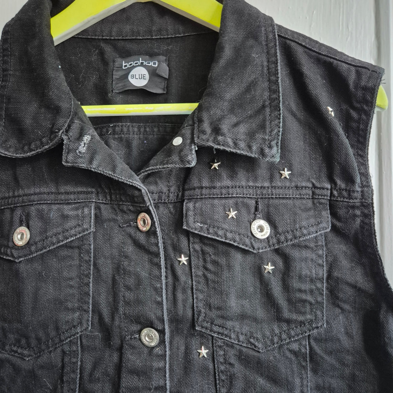 Rainbow Angel Wing Black Denim Waistcoat - Size 14