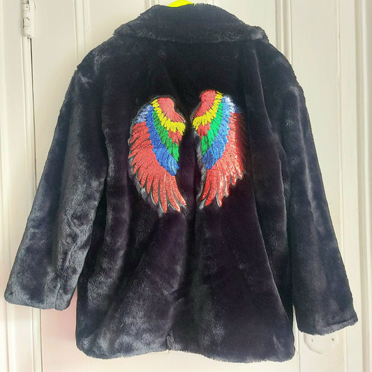 Angelic Upstart Rainbow Wing Furry Jacket - Size 14