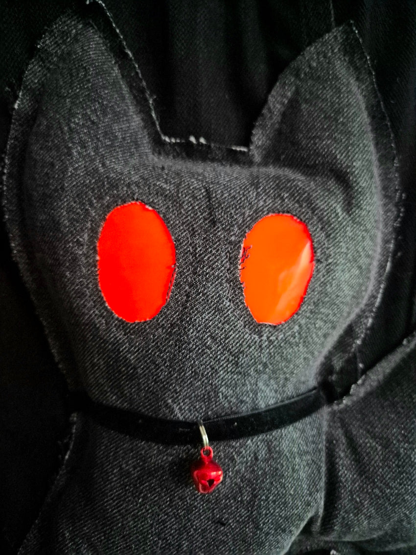 Glow Kitty Denim Tote Bag - Hot Red