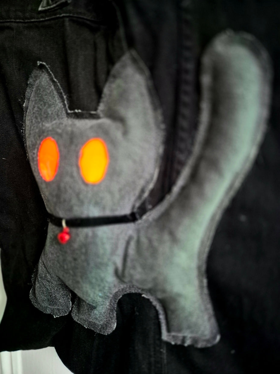 Glow Kitty Denim Tote Bag - Hot Red