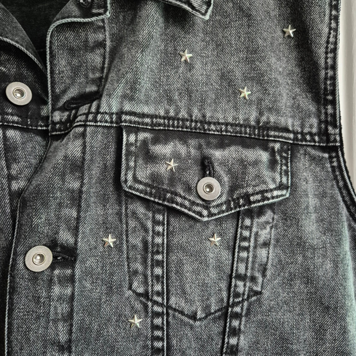 Red Sequin Angel Wing Black Denim Waistcoat - Size Mens Medium