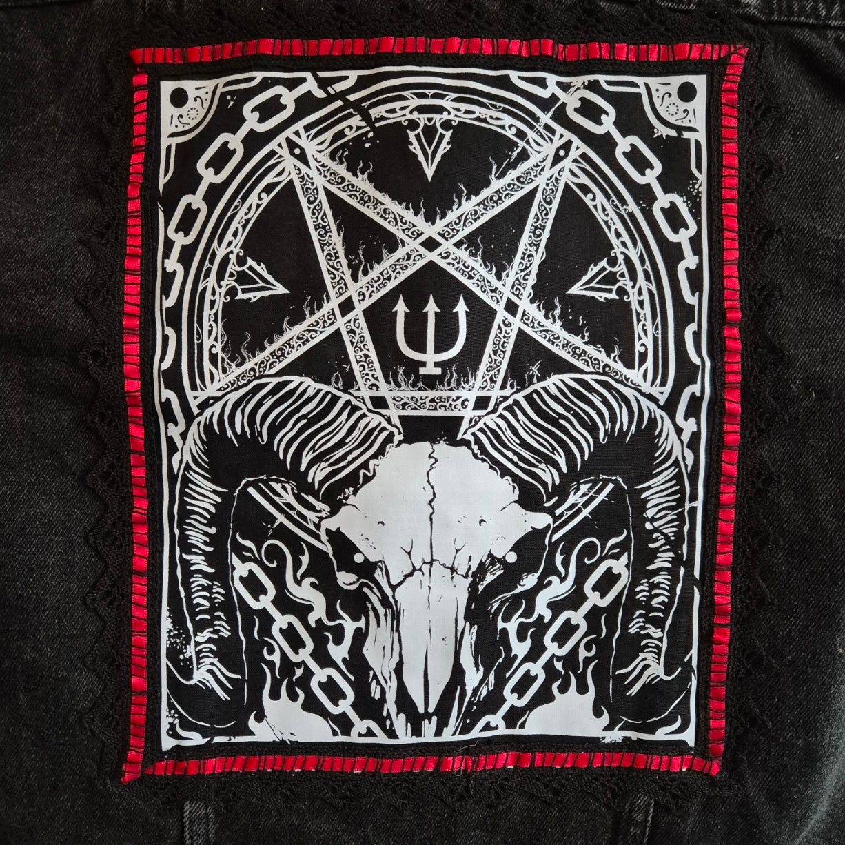 'El Diablo' Black Denim Battle Jacket - Size 12