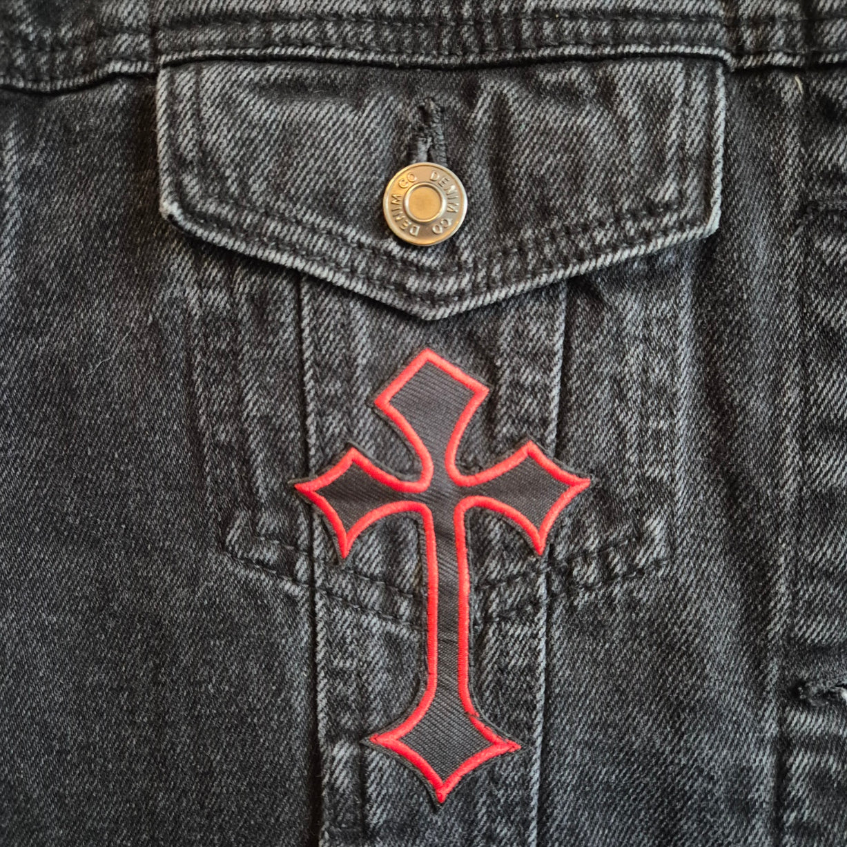 'El Diablo' Black Denim Battle Jacket - Size 12
