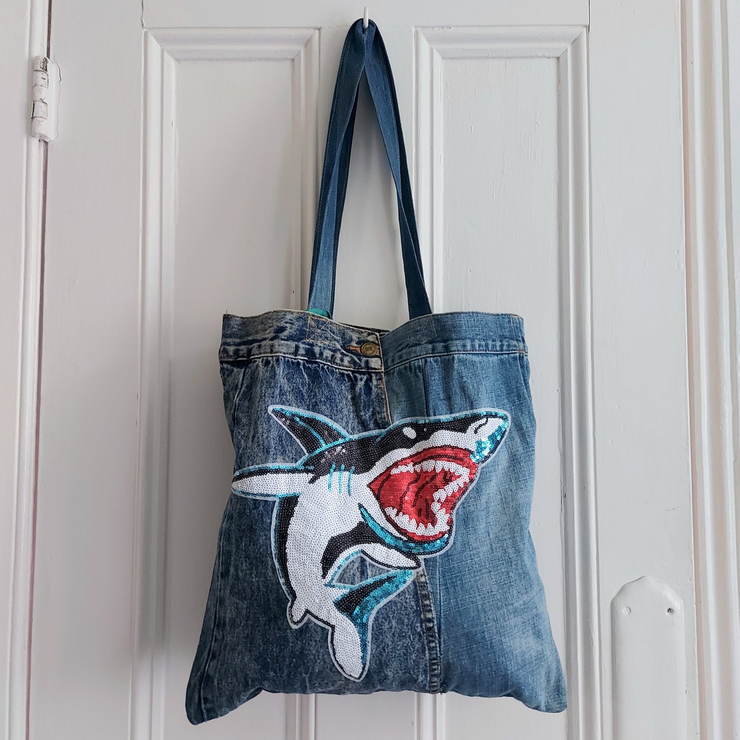 Sharkey Reworked Denim Tote Bag