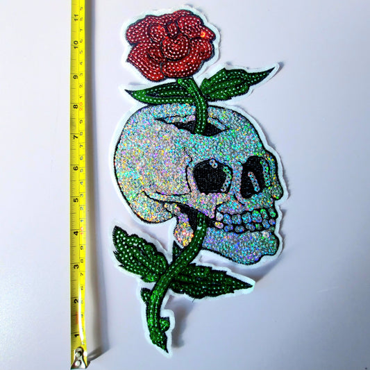 Sequin Skull & Rose Back Patch