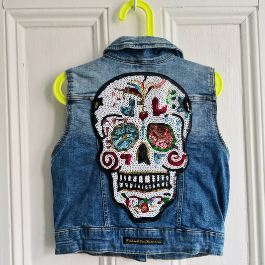 Kids Denim Sequin Skull - Age 8 years