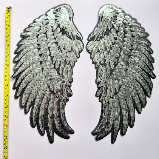 Silver Sequin Wings (Large) - 2 piece