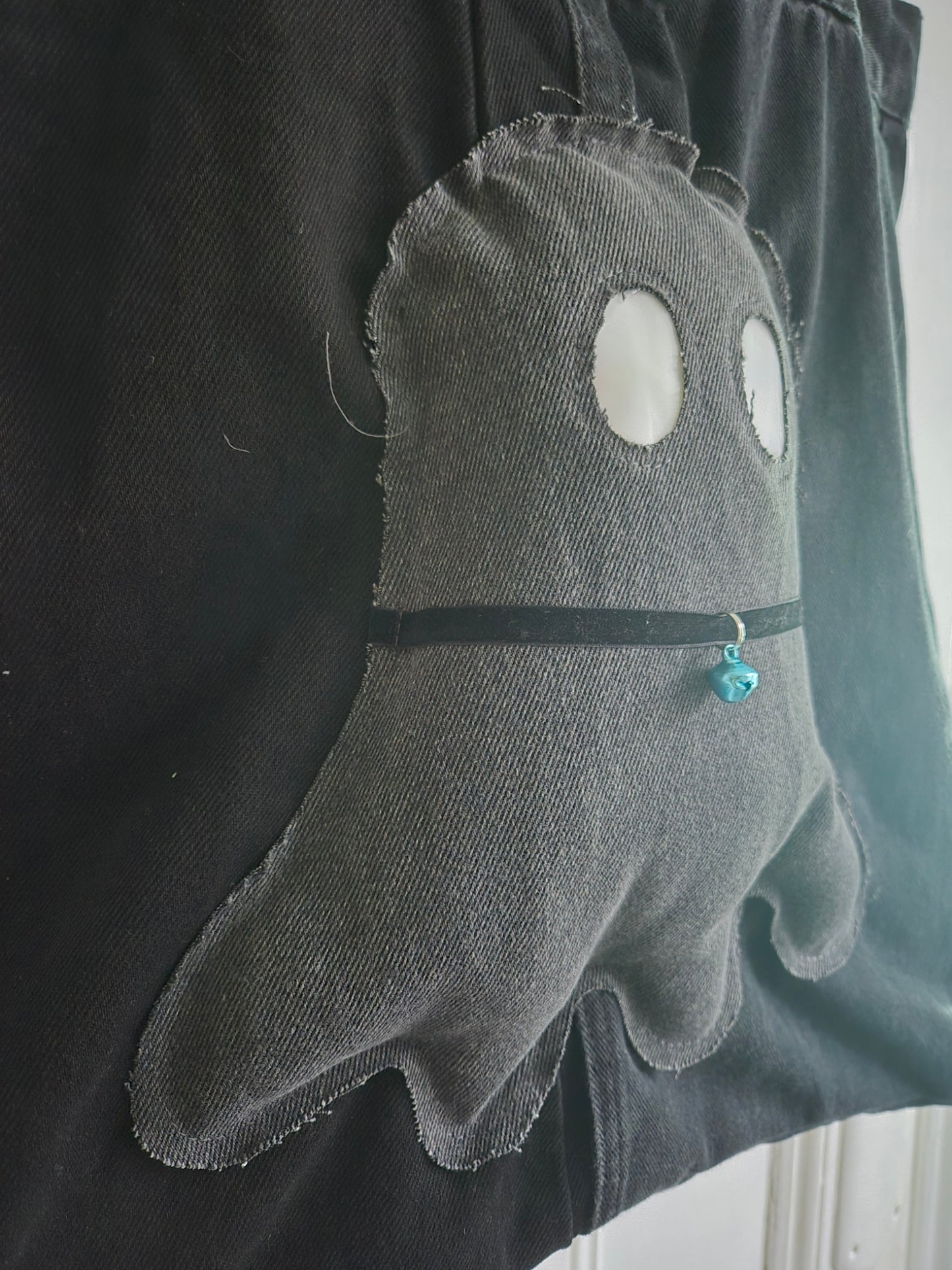 Ghostly Plush Denim Tote Bag