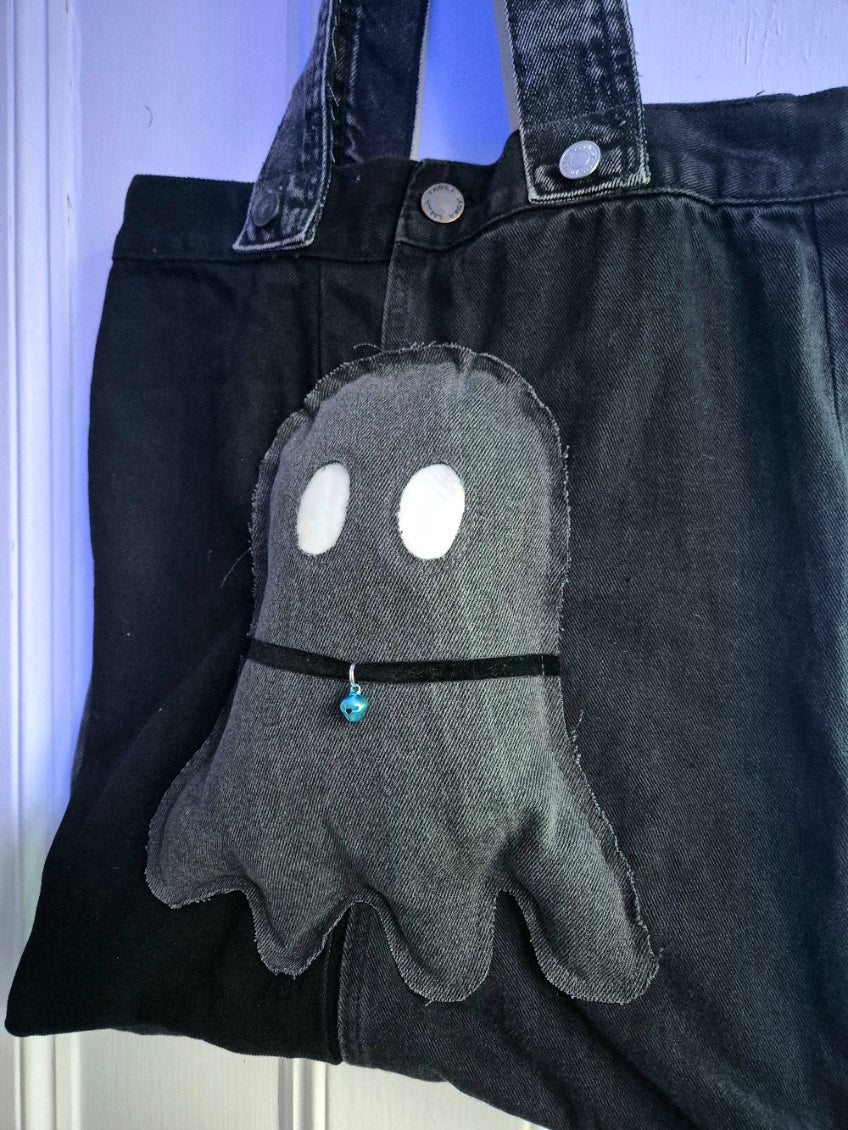 Ghostly Plush Denim Tote Bag