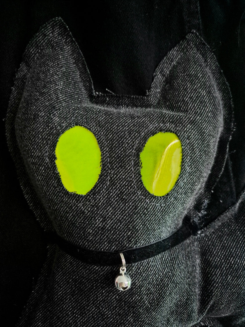 Glow Kitty Denim Tote Bag - Acid Yellow