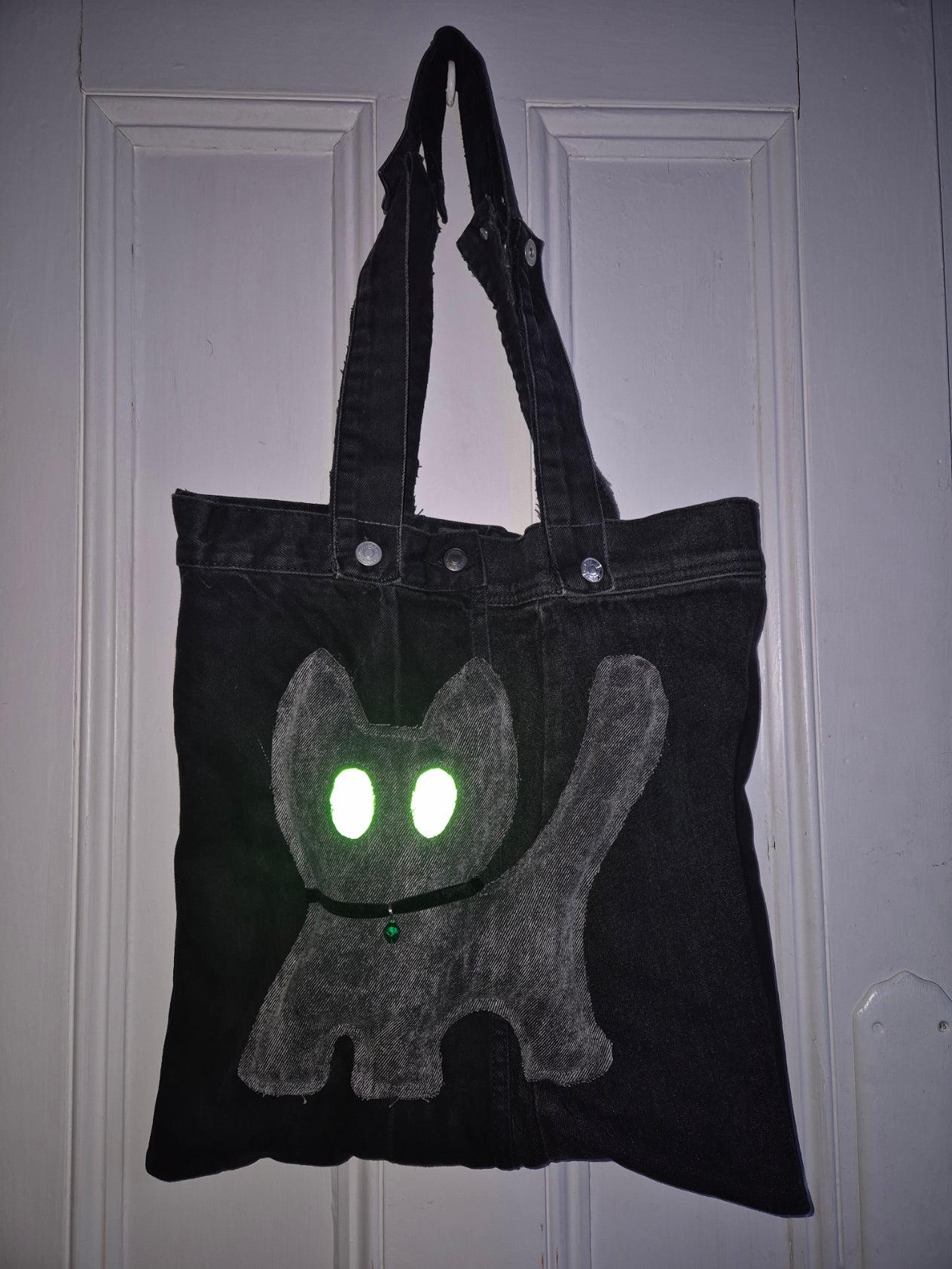 Glow Kitty Denim Tote Bag - Acid Yellow