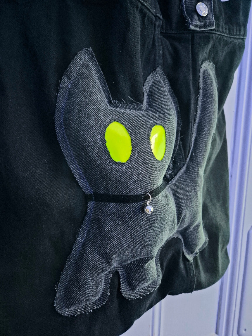 Glow Kitty Denim Tote Bag - Acid Yellow